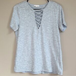 Socialite V-Cut Light Blue Relaxed Fit Short Sleeve T-Shirt Womens Small